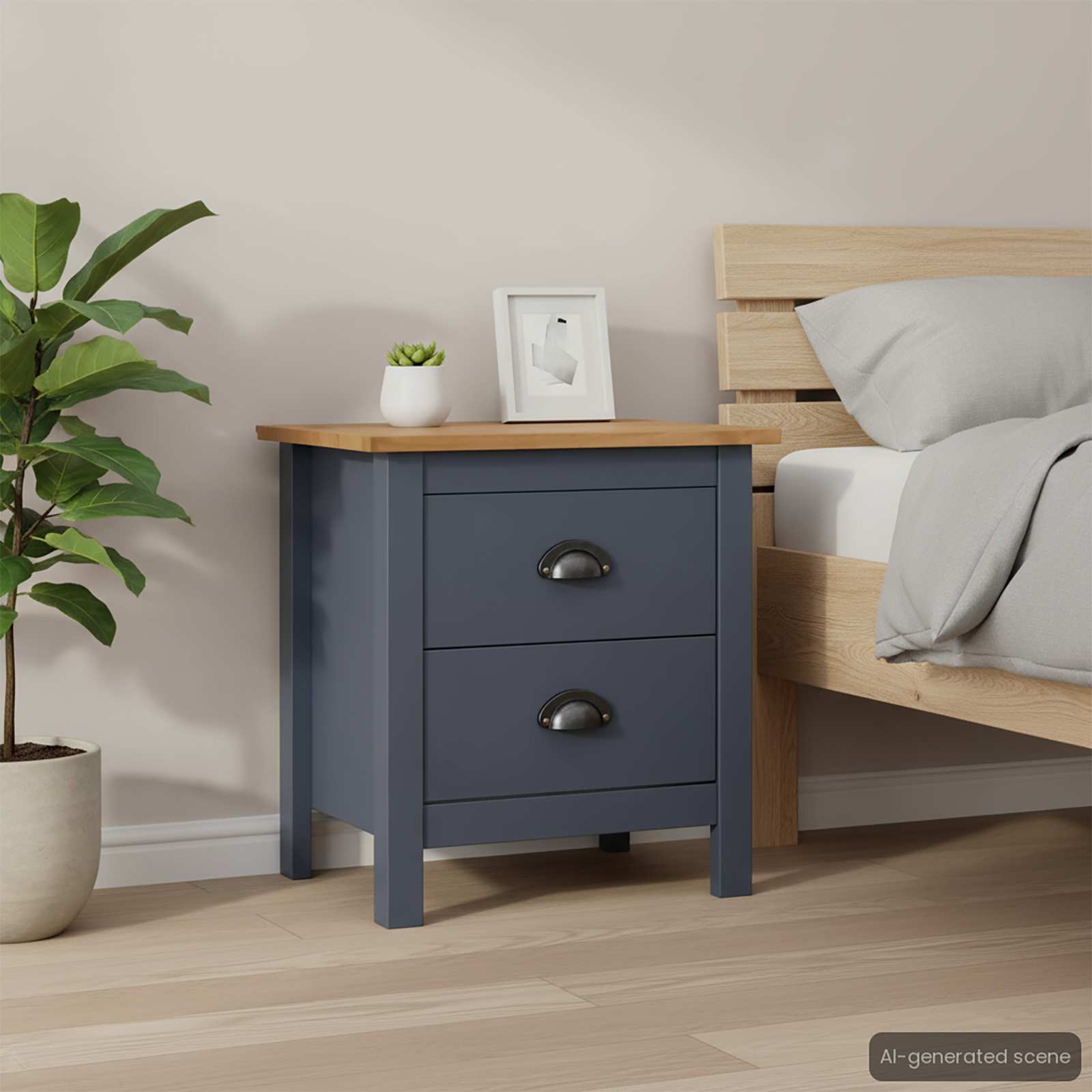 vidaXL Mesita de noche Hill madera maciza de pino gris 46x35x49,5 cm Gris