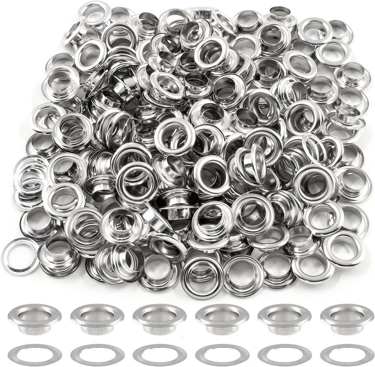 Zilverkleurige metalen grommets van messing voor kledingreparatie, 6 mm