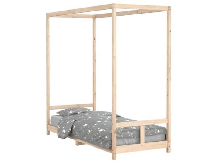 FDSAQOPT 80x200 cm Massivholz Kiefer Baldachin-Bett-Design, Holzlatten für Stabilität, niedrige Einstiegshöhe, rustikaler Naturholz-Look