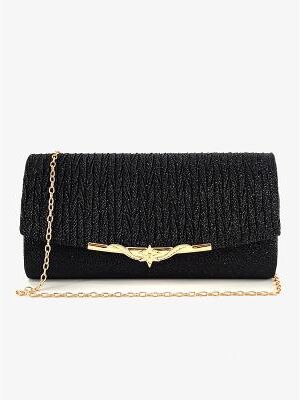 LightInthebox Elegant Gold Glitter Evening Clutch - Women's Party Handbag with Chain Strap and Decorative Metal Accent for Weddings and Formal Events