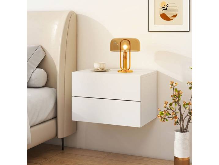 Table de Chevet - RELAX4LIFE - Flottante Murale avec 2 Tiroirs - Étagère Flottante en Bois - Table de Nuit - 42X30X28CM - Blanc