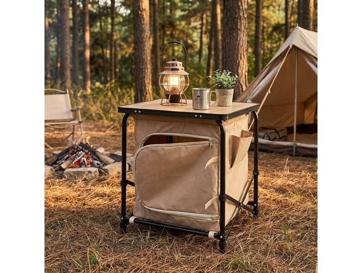 Camping Faltschrank, beige-schwarz, Camping-Küchenbox