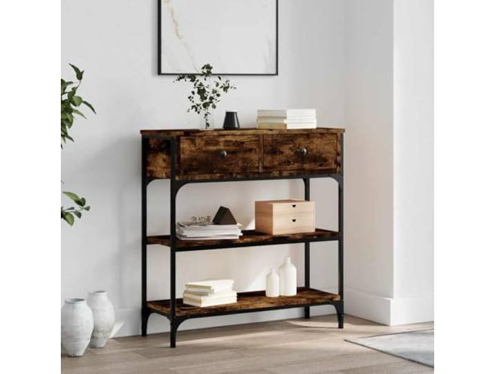 Konsolentisch Räuchereiche 72,5x25x75 cm Holzwerkstoff mit Metallrahmen Schmale Passform, stabiler Metallrahmen, verstellbare Beine, pflegeleichte Oberfläche, vielseitig nutzbar