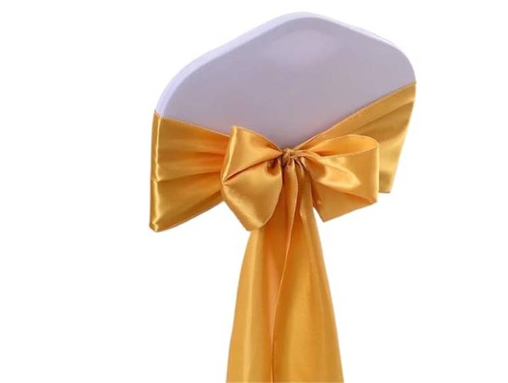 Stuhlschleifen für Hochzeiten 100 teile/los Satin Stuhl Schärpen Bogen Plain Hochzeit Knoten Band DIY Krawatten for Party Event Hotel Bankett Hause Dekorationen(Gold)