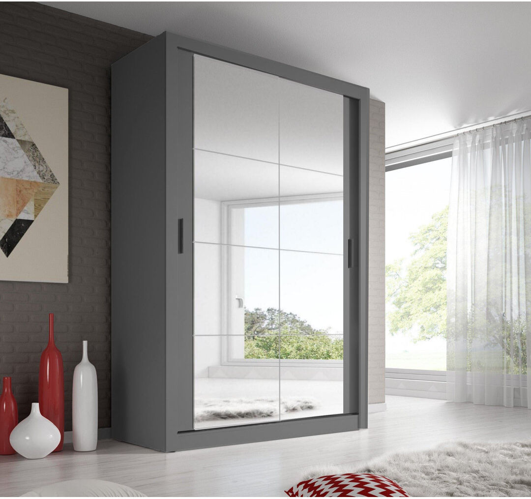 Hashtag Home Hallum 2 Door Glass Wardrobe Grey 215cm H X 120cm W X 60cm D