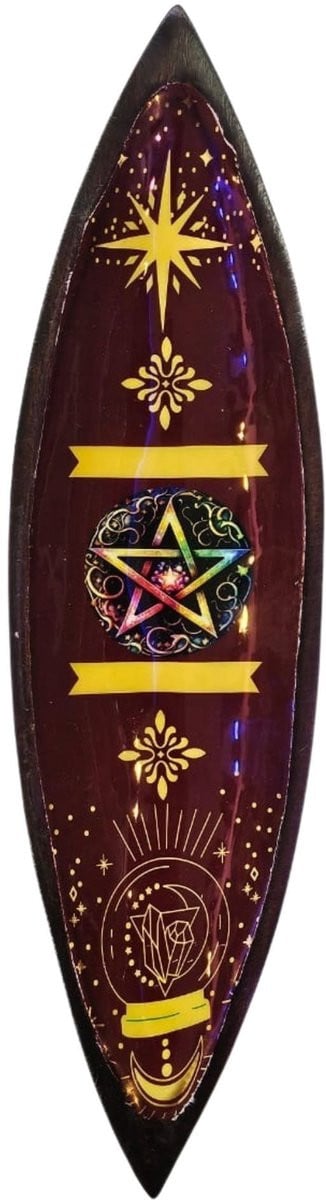 Enamel wierookkom van mangohout in pentagon vorm