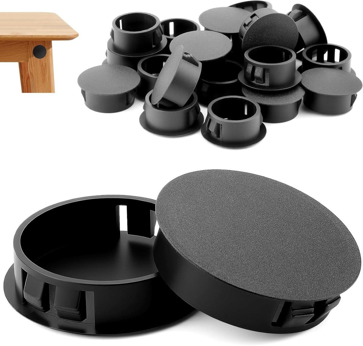 Afdekkappen Boorgaten Zwart - 15 stuks Afsluitdoppen van Nylon voor Meubels - 30 mm