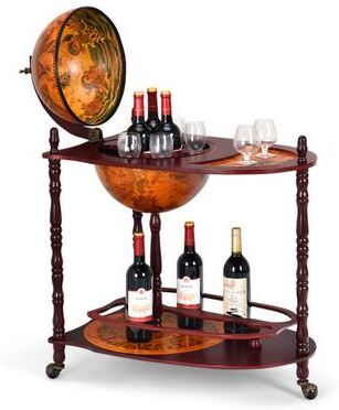 Costway Vintage Globe Rolling Wine Bar Cart with Extra Shelf