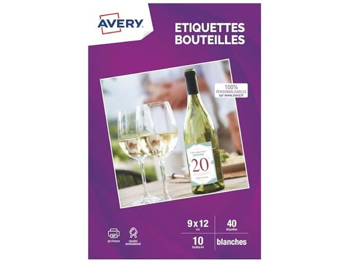 Avery C9269-10 40 étiquettes bouteilles 12 × 9cm jet d'encre 40 étiquettes bouteilles 12 × 9cm jet d'encre