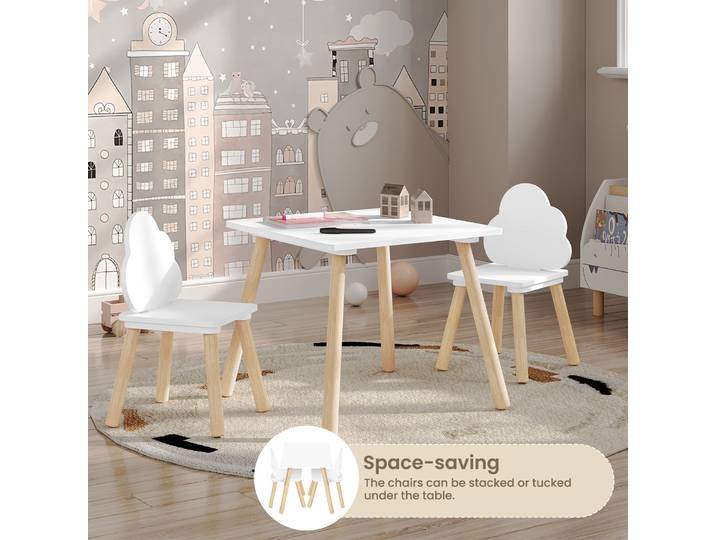 WOLTU Table pour enfants avec 2 chaises dossier nuage pieds en bois massif pour les tout-petits enfants d'âge préscolaire enfants lecture stockage des aliments