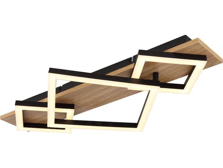 Plafonnier LED\, bois\, naturel\, noir\, L 54 cm