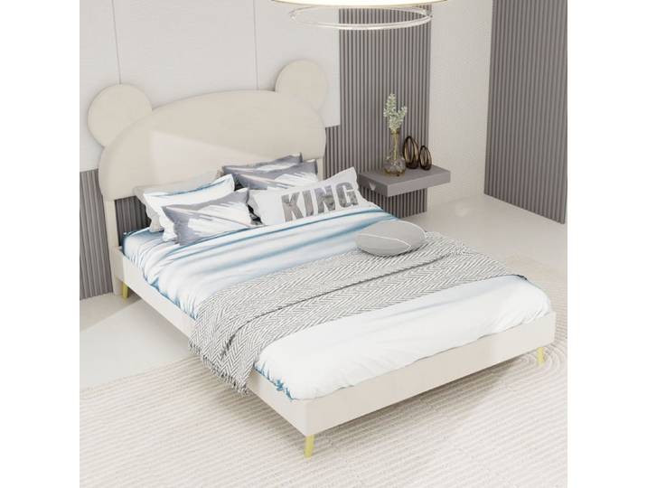 Cadre de lit - DREAMMESPACE - Lit Enfant 140x200 cm - Beige - Structure en métal - Rembourré