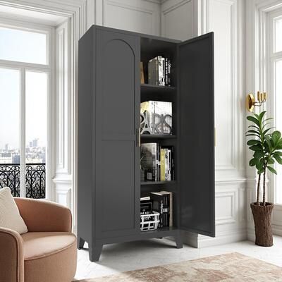 GREATPLANINC 2 Shapely Doors Buffet Sideboard Accent Cabinet, Storage Cabinet with Doors and Adjustable Shelves