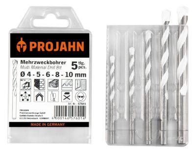 Projahn Mehrzweckbohrer-Set, Hartmetallschneide, 5-teilig, zylindrischer Schaft, Ø 4-5-6-8-10 mm