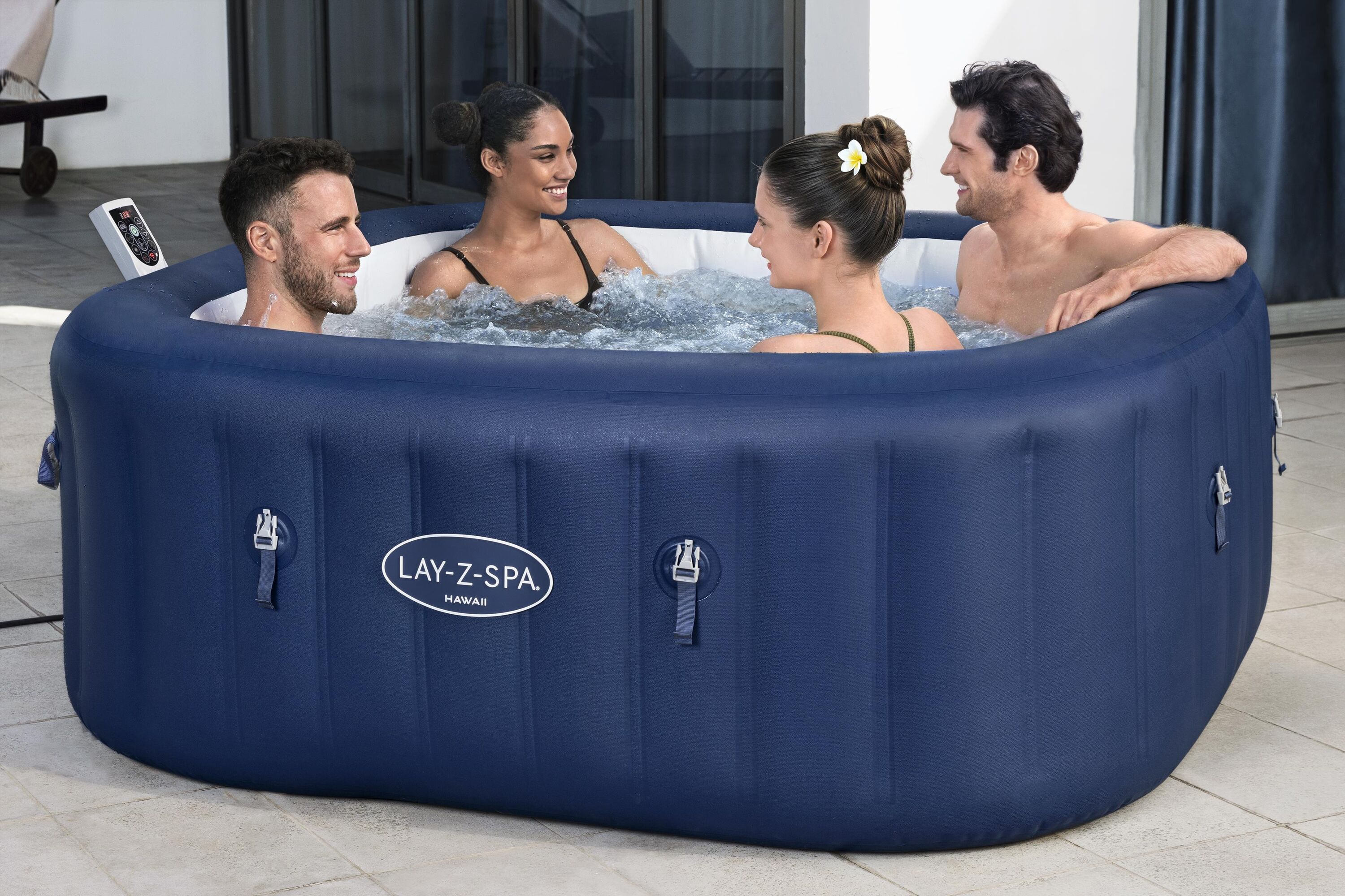 Bestway LAY-Z-SPA Energiespar-Whirlpool Hawaii AirJet mit App-Steuerung + integrierter UltraFit -Pumpeneinheit, für 6 Personen 180 x 180 x 71 cm, Kobaltblau