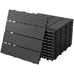 ECD Germany – WPC Terrassenfliesen – 30x30 cm 55 Stk.=5m2 Anthrazit | geriffelt, Holzoptik, Klicksystem mit Drainage