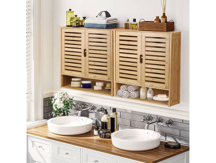 Armoire de Rangement Murale avec Étagères Réglables à l'Intérieur, Armoire à Médicaments à Double Porte, Armoire Utilitaire