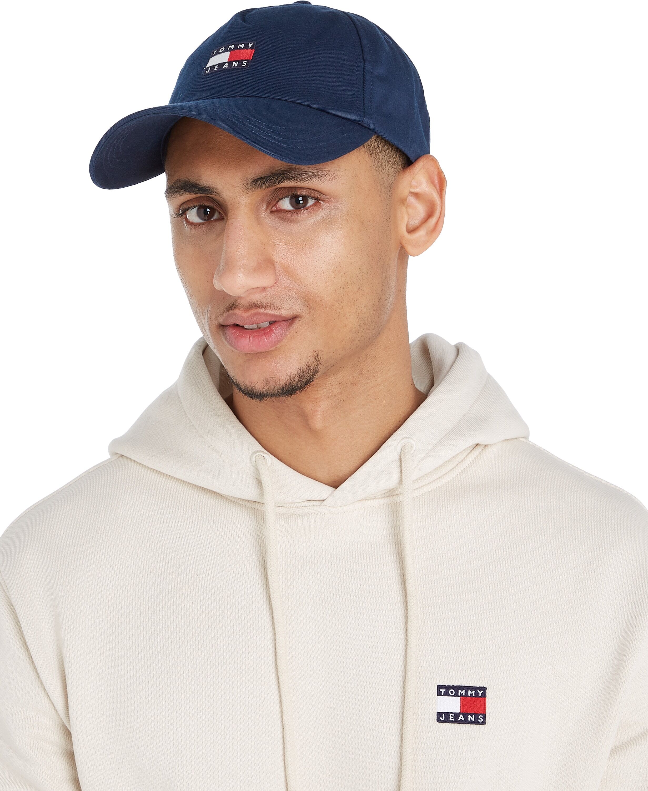 Baseball Cap TOMMY JEANS "TJM HERITAGE CORE CAP", Herren, blau (schwarz night navy), Web, Baumwolle, unifarben, Caps Baseball Cap, UNISEX Klemmverschluss, grosse Logostickerei schwarz night navy Einheitsgröße