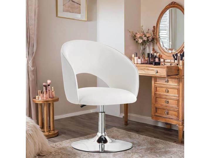 Ckaff Chaise de Coiffeuse et Tabouret de Bar Pivotant Réglable en Hauteur avec Dossier Blanc