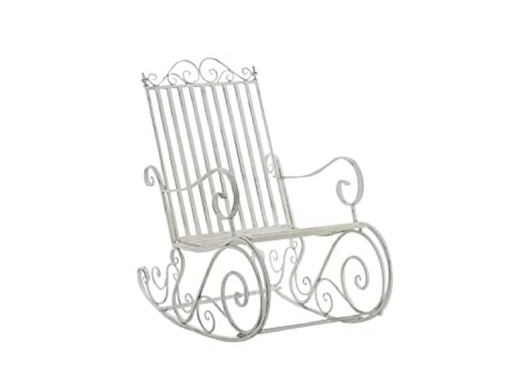 CLP Schaukelstuhl Relaxstuhl Smilla, wetterfest für Garten, Metallgestell, ergonomisch, Landhausstil, Outdoor Sessel Farbe antik weiß