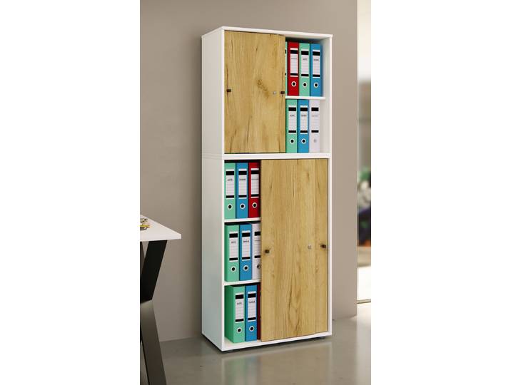 Schiebetürenschrank 183cm Multicolor/Weiß/Eiche Hell Dekor
