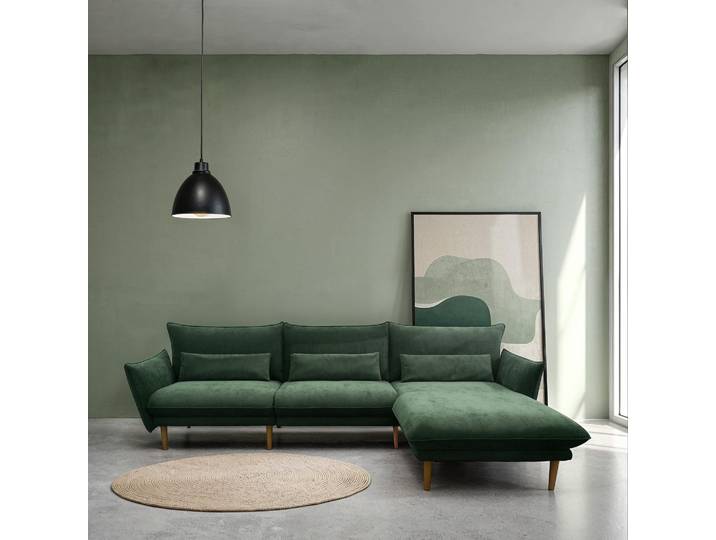 Ecksofa DOMO COLLECTION Leuven modern mit schmalen Armlehnen, Breite 282 cm, L-Form , grün, B:282cm H:86cm T:159cm, 100% Polyester, Sofas, Ecksofa, angenehm feste Polsterung, bodenfrei, 19 cm hohe Holzfüsse