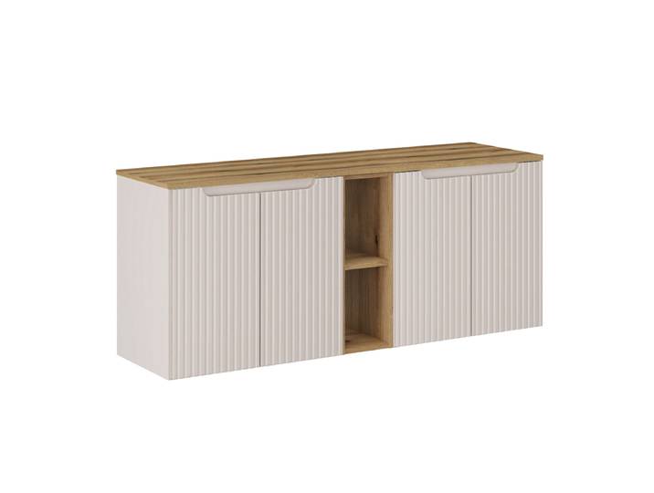 Meuble sous-vasque 140cm 4 portes 2 niches Riva Cachemire et Bois