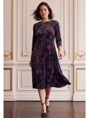 Plus Size Women's Velour Swing Drape Dress by Roaman's in Black Gladiolus (Size 26/28)