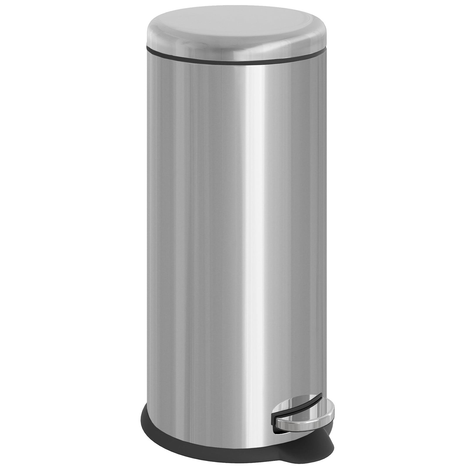 HOMCOM Pedaalemmer Moderne Afvalbak met Voetpedaal en Scharnierend Deksel, 30L, Zilver, Ø29 x 63 cm