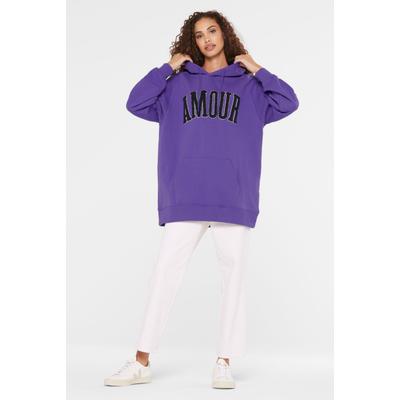 Kapuzensweatshirt SENSES.THE LABEL, Damen, Gr. M, lila, Sweatware, Material: 80% Baumwolle, 20% Polyester, bedruckt, oversize normal, Rundhals, eingesetzt Rippbündchen, Sweatshirts, mit Frottee Lettern