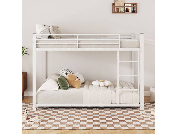 Lit Superposé - MERAX - 140x200 cm - 2 Couchages - Blanc - Cadre de Lit Métal - Gain de Place