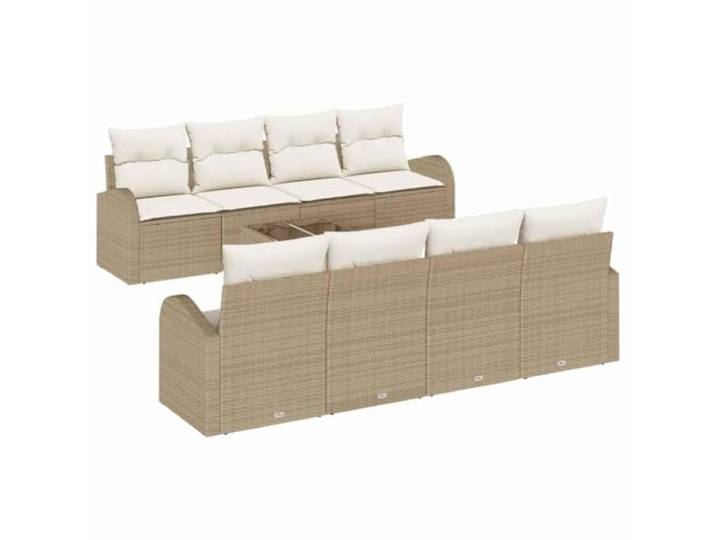 ZQQLVOO Gartensofa-Set 9 STK. Beige Poly-Rattan Poly-Rattan, pulverbeschichteter Stahl, gehärtetes Glas, UV-beständig, modulares Design, Couchtisch