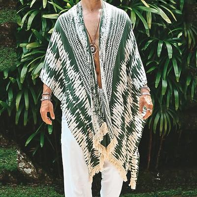Herren Umhang / Capes Urlaub Täglich Warm Quastenfransen Frühling Herbst Batik Mode Lässig Regulär Grün Jacken