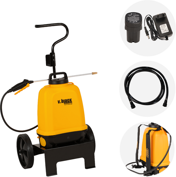 Volpi V-BLACK VITA 12 - Pompe de pulvérisation électrique à batterie à dos avec chariot - Avec tuyau de 2 m
