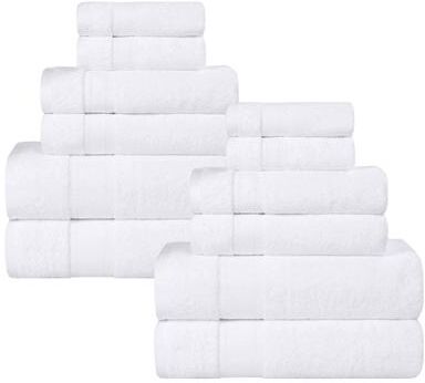 Blue Nile Mills Spa-Style Luxury Zero Twist Cotton 12-Piece Towel Set, Bathroom Towels