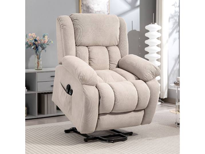 HOMCOM Fauteuil Releveur Massage Chauffant Inclinable 93x104x100cm Beige