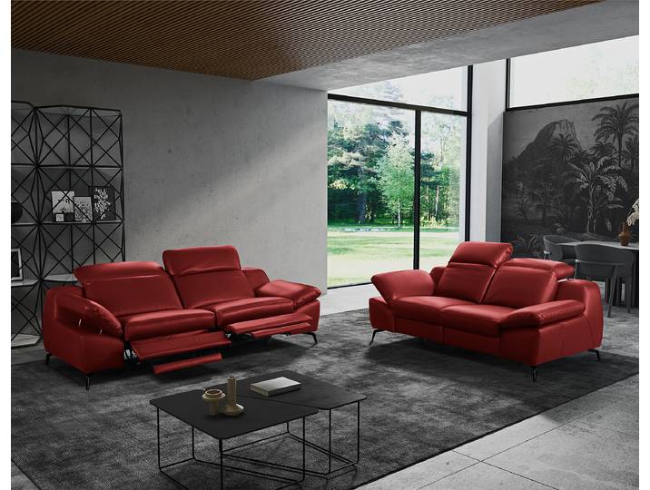 2-Sitzer Sofa Rot Echtleder Domna 194 x 83 x 110cm Kopfstütze verstellbar/Armlehne verstellbar Schwarz Modern