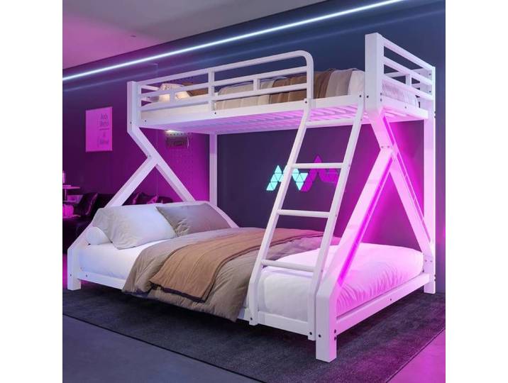 Lit superposé enfant - LEMONBEST - 90x200/140x200 - LED intégrée - Structure métal renforcé - Sommier à lattes