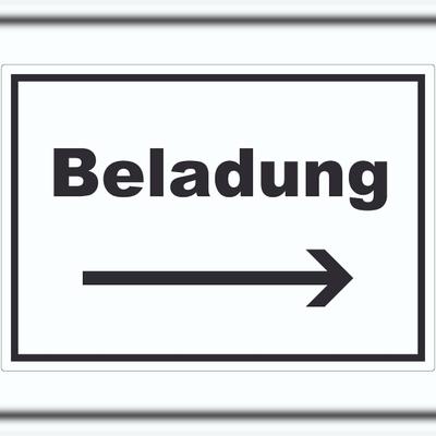 HB-Druck Beladung Aufkleber mit Text und Richtungspfeil rechts Transport Fracht waagerecht A9 (37x52mm)