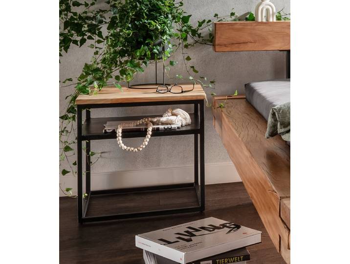 Nachttisch 50x50cm 'Bristol' recyceltes Altholz & Metall schwarz