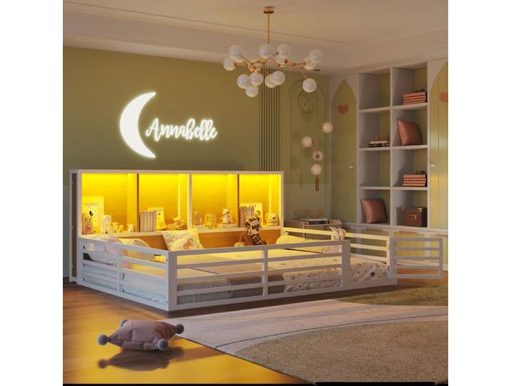 Lit de clôture 140 x 200cm Lit banquette Plate-forme Côté lit avec compartiment de rangement Armure Blanc