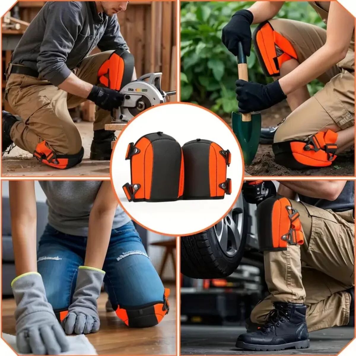 INF 2er-Set Soft-Shell Knieschützer aus synthetischem Leder, wasserdicht, schalenlos für Garten, Wandern, Radfahren und Orange