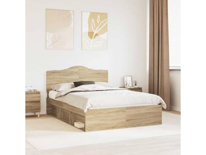 Holzwerkstoff stabil minimalistisch Schlafzimmer Kiefernholz Kopfteil Bettrahmen Sonoma-Eiche 150 x 200 cm Massives Kiefernholz Bettgestell mit Kopfteil Lattenrost Stabil Modern