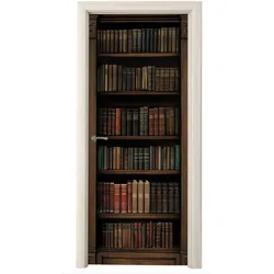 TÜRAUFKLEBER Bücherregal - Vintage - Braun Deko Wohnzimmer 95x235 cm - Türtapete