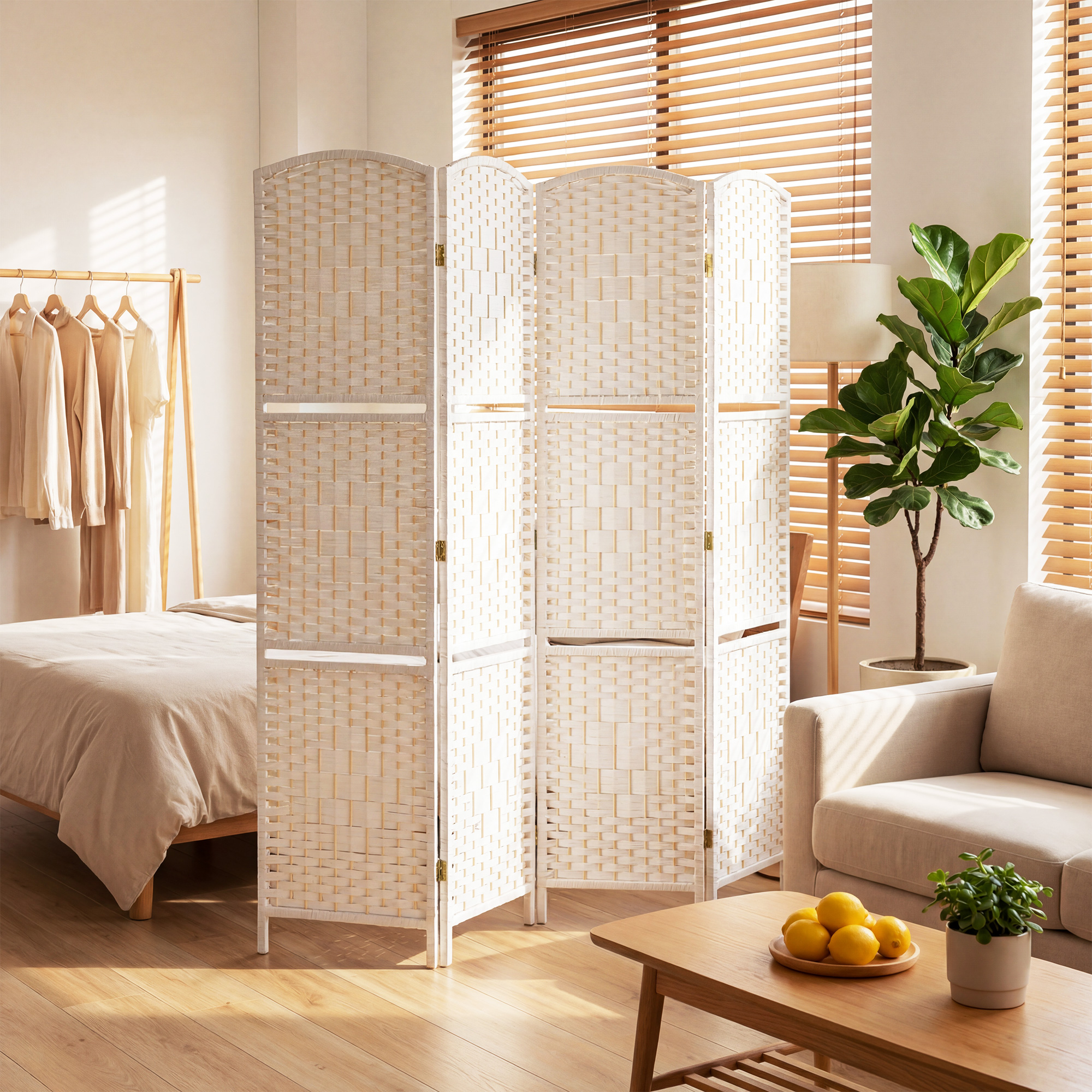 Homcom Paravento da Interno a 4 Pannelli Pieghevole con Mensole 160x170 cm, Bianco   Aosom Italy