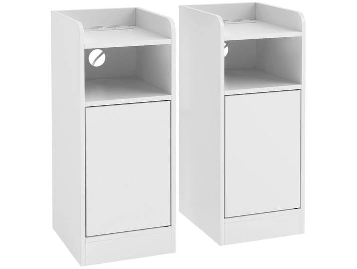 Homcom Nachttisch 2er Set Spanplatte Weiß, Nachbildung, 1 Fächer, Rechteckig, 25x60x30 cm, Schlafzimmer, Nachtkästchen