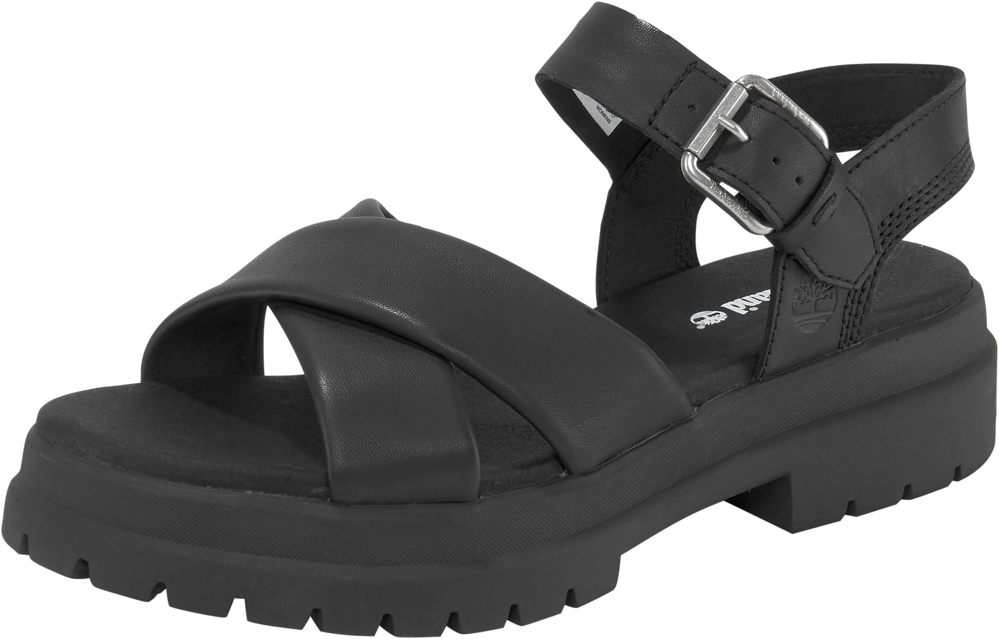 Sandale TIMBERLAND "London Vibe CROSS STRAP SANDAL", Damen, Gr. 37,5, schwarz, Leder, Schuhe Sandale schwarz 37,5