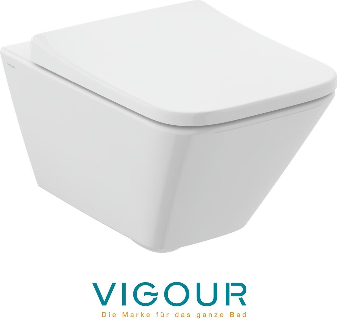 VIGOUR DERBY V3 edge Wand-WC-Set spülrandlos verdeckte Befestigung PflegetectPLUS Beschichtung WC-Sitz Absenkautomatil + Schallschutz