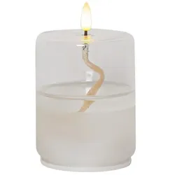LED Kerze ,Flamme Float' im Glas , Ölkerzen-Optik , Gelkerze mit Docht , transparent , Flacker-Effekt , H 13cm , Ø 8cm