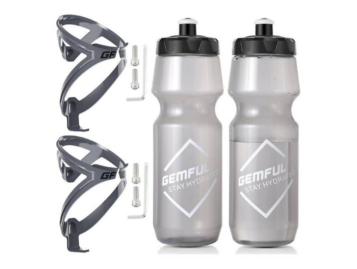 LuxusKollektion Trinkflasche Fahrrad-Trinkflaschen-Set 750ml 2er Grau Transparent